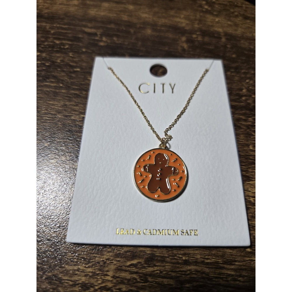 City Gingerbread Man‎ Pendant Necklace Gold Tone Lead & Cadmium Safe New